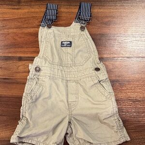 OshKosh B'gosh Beige Kids Overalls with Striped Straps. Pre-owned like new.